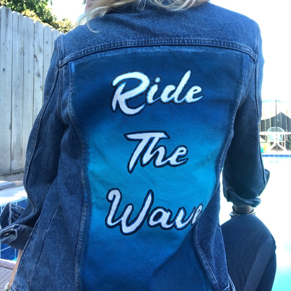 RIDE THE WAVE Custom Painted Denim Jacket